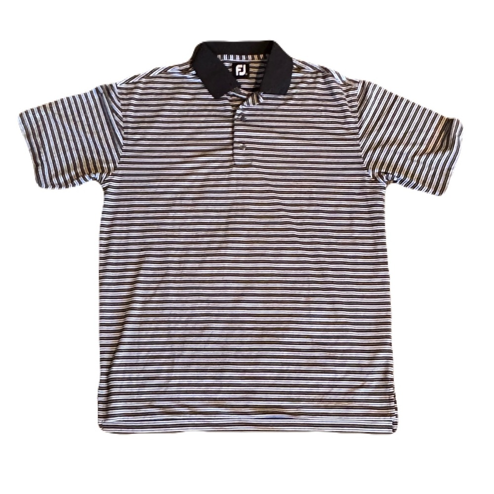 Footjoy Golf Polo Size Large Black and Blue Stripes